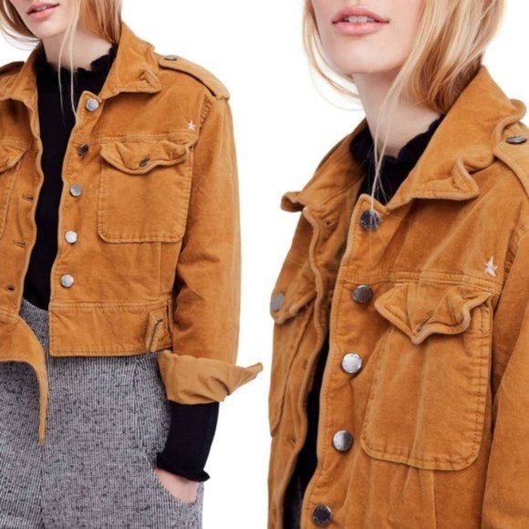 NWT Free People Corduroy Bomber Jacket in Mustard. - Picture 5 of 6